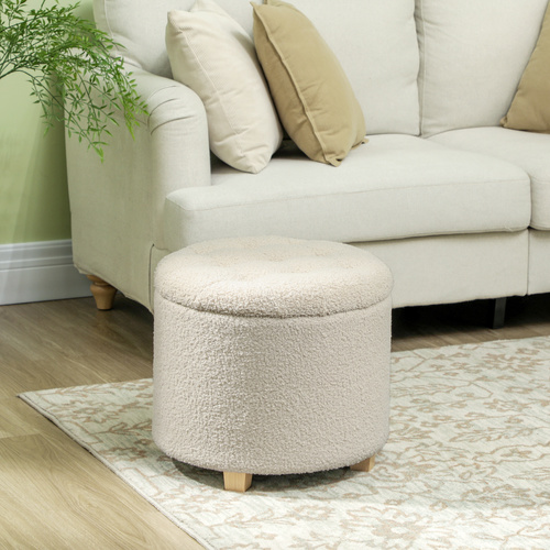 HOMCOM 40.5L Teddy Fleece Storage Ottoman - Cream White
