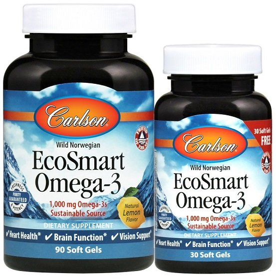 Carlson Labs Smart Omega-3 1000mg Naturalny Cytrynowy Na Zdrowie Serca Mózgu i Wzroku 120 Kapsułek