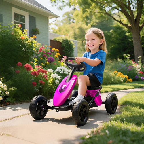 AIYAPLAY Pedal Go Kart for Kids 2-5 Years, with Silent EVA Wheels, Metal Frame, Pink