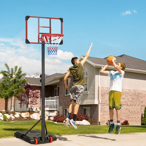SPORTNOW Height Adjustable Basketball Hoop and Stand with Firm Backboard and Weighted Base, Portable on Wheels, Red