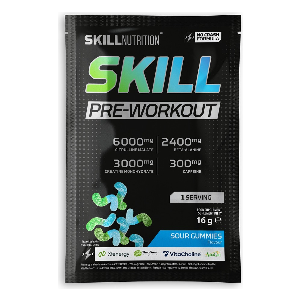 Skill Pre-Workout, Sour Gummies - 16-16.5g (1 serving)