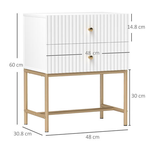 HOMCOM Elegant Two-Drawer Bedside Table - White