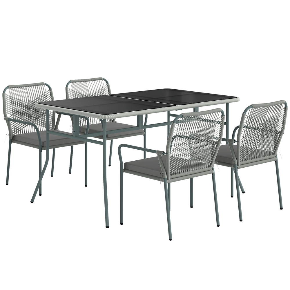 Outsunny Five-Piece PE Rattan Garden Dining Set with Cushions & Stackable Chairs - Light Grey