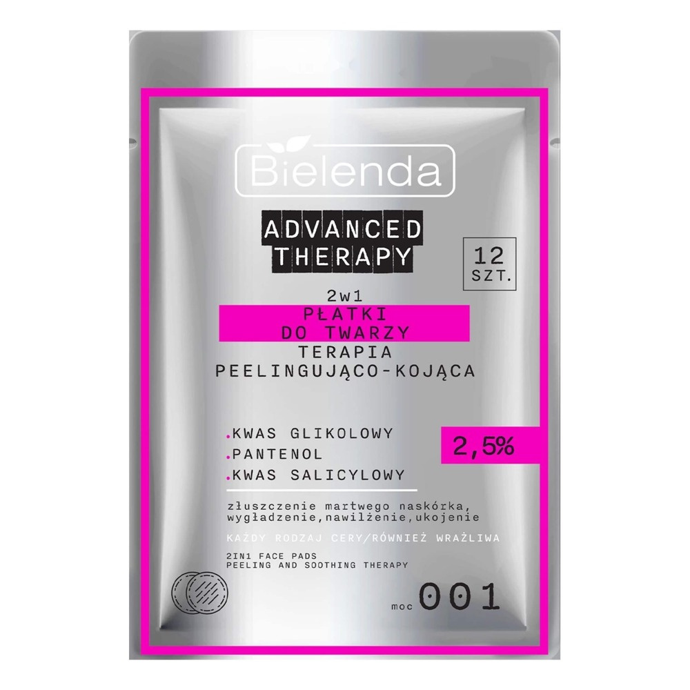 Bielenda Advanced Therapy Płatki do Twarzy 2w1 Terapia Peelingująco-Kojąca 2,5% 12 Sztuk