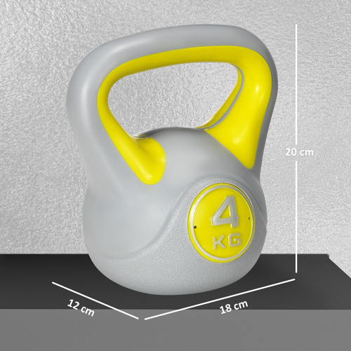 SPORTNOW Kettlebell, 4kg Kettle Bells with Handle for Home Gym Weight Lifting and Strength Training, Yellow and Grey