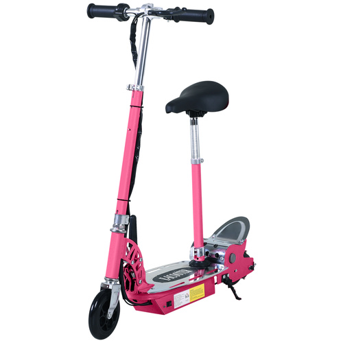 HOMCOM Foldable Powered Scooter with Adjustable Seat, Brake, Pink
