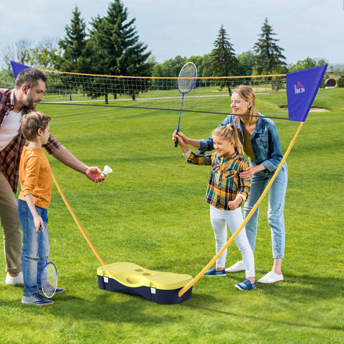 HOMCOM 2.8m Portable Folding Badminton Net Set with 4 Badminton Rackets and 2 Nylon Shuttlecocks, for Adults Kids Indoor Outdoor Exercise Training