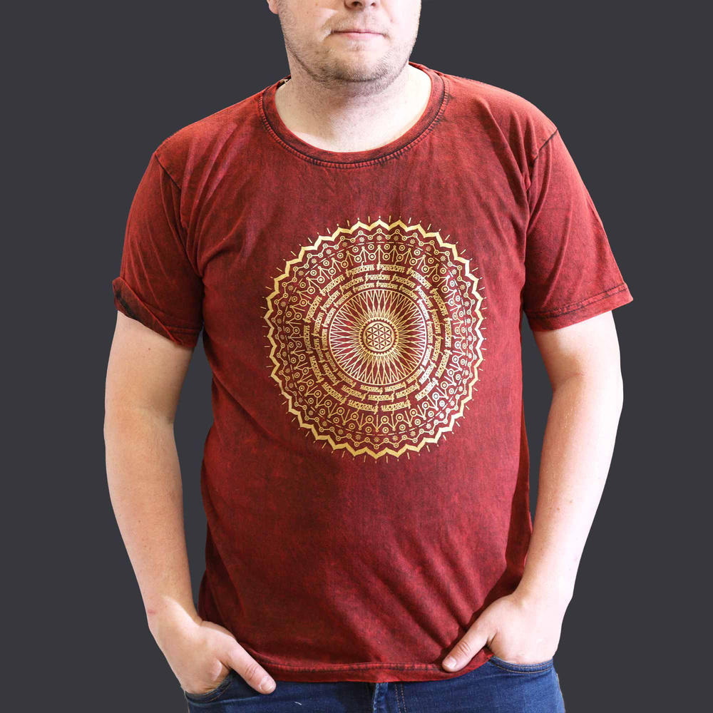 XLarge Stone Washed T-Shirt - Mandala - Maroon