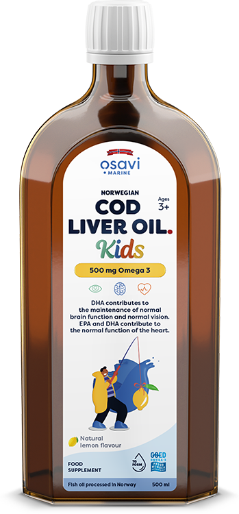 Osavi Norwegian Cod Liver Oil for Kids with 500mg Omega 3 Lemon Flavour 500ml