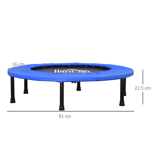 HOMCOM 36" Mini Fitness Trampoline Home Gym Yoga Exercise Rebounder Indoor Outdoor Jumper with Safety Pad, Support Up to 100 KG, Blue and Black