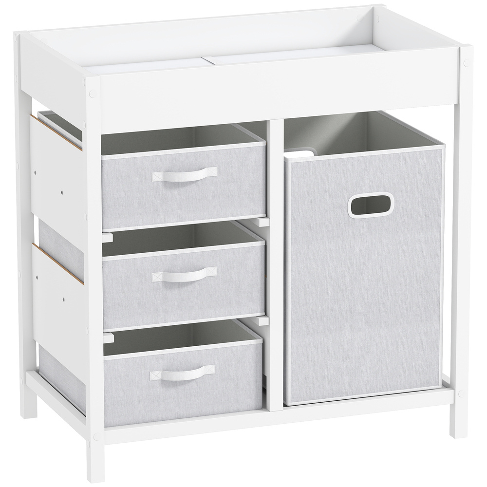 AIYAPLAY Baby Changing Unit with 4 Storage Drawers, Mat for Bedroom Nursery, 84 x 84.5 cm, White
