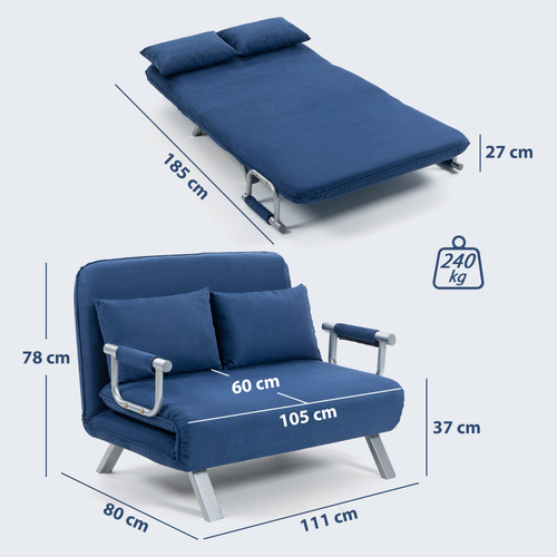 HOMCOM Two-Seater Click-Clack Sofa Bed - Dark Blue