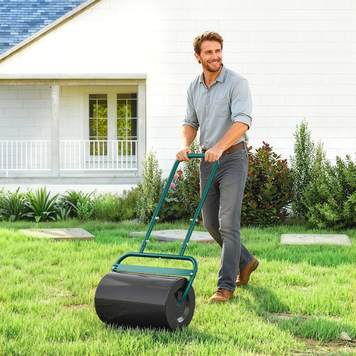 Outsunny 38L Fillable Cylinder Steel Lawn Roller - Dark Green