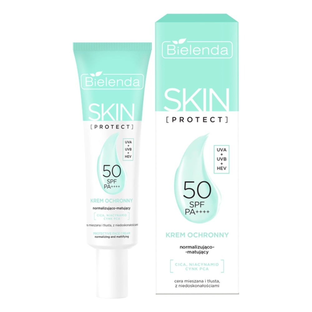 Bielenda Skin Protect Normalizująco - Matujący Krem Ochronny SPF 50  PA++++ UVA + UVB + HEV dla Skóry Tłustej i Mieszanej 40ml