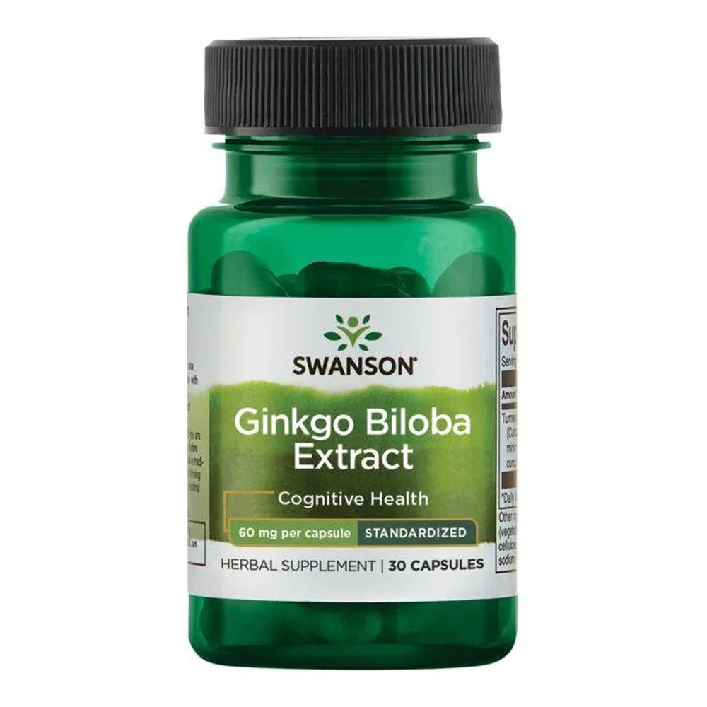Swanson Ginkgo Biloba Extract 60mg Wspomaga Pamięć i Koncentrację 30 Kapsułek