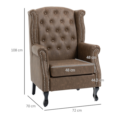 HOMCOM Wingback Accent Chair Tufted Chesterfield-style Armchair with Nail Head Trim for Living Room Bedroom Brown