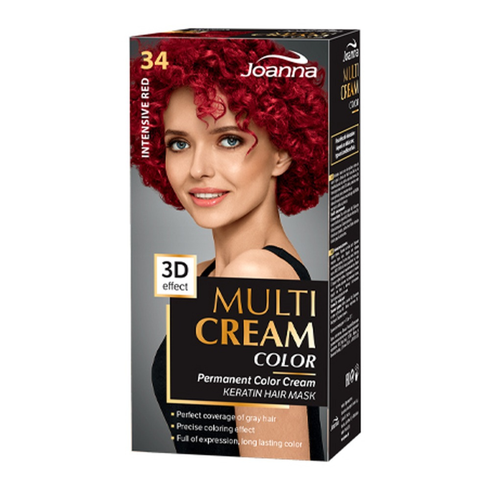Joanna Multi Cream Color Farba do Włosów z Efektem 3D z Długotrwałym Efektem Nr 34 Intensywna Czerwień 1 Sztuka