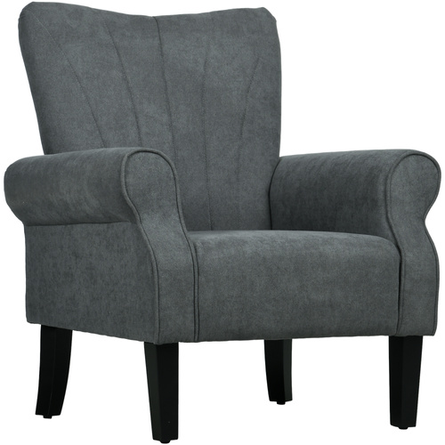 HOMCOM Upholstered Accent Chair with Rolled Arms and Wood Legs, Armchair for Living Room Bedroom, Grey