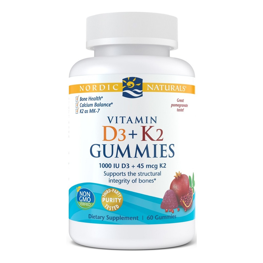 Vitamin D3+K2 Gummies, Pomegranate - 60 gummies