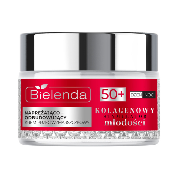 Bielenda Collagen Youth Stimulator Naprężająco - Odbudowujący Krem Przeciwzmarszczkowy 50+ dla Skóry Dojrzałej Wrażliwej na Dzień i na Noc 50ml