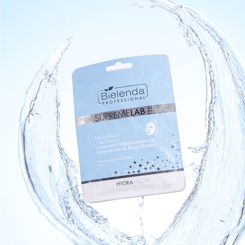 Bielenda Professional Supremelab Hydra Glow Kojąco - Nawilżająca Maska z Kwasem Poliglutaminowym i Ekstraktem ze Śluzu Ślimaka dla Skóry Odwodnionej Wrażliwej 20g