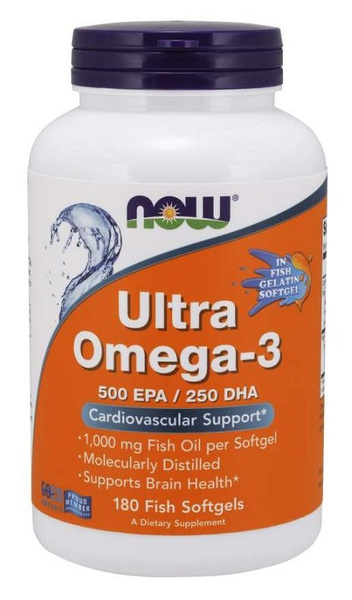 Now Foods Ultra Omega-3 Fish Gelatin Wspiera Pracę Mózgu 180 Kapsułek