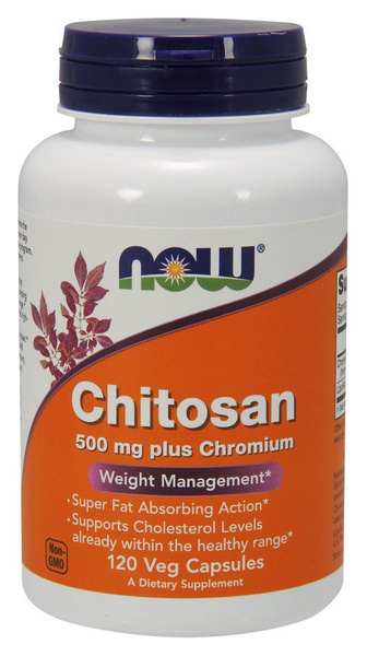 NOW Foods Chitozan 500mg z Chromem Na Kontrolę Wagi i Poziom Cholesterolu 120 Kapsułek