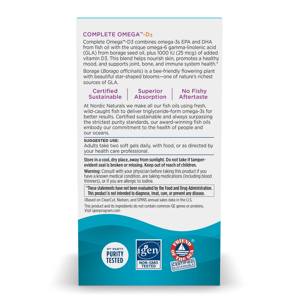 Nordic Naturals Complete Omega-D3 565mg Wspiera Układ Odpornościowy Serce i Pracę Mózgu Smak Cytrynowy 60 Kapsułek