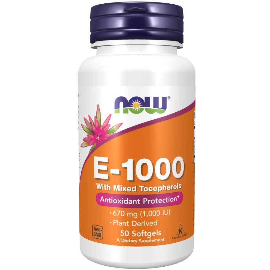 Now Foods Vitamin E-1000 Natural Mixed Tocopherols Wspiera Odporność 50 Kapsułek