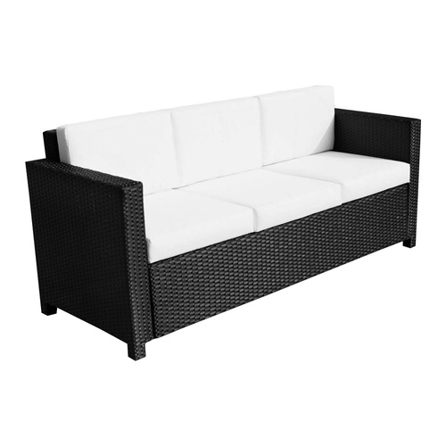 Outsunny 3 Seater Rattan Sofa All-Weather Wicker Weave Metal Frame Chair with Fire Resistant Cushion, Black