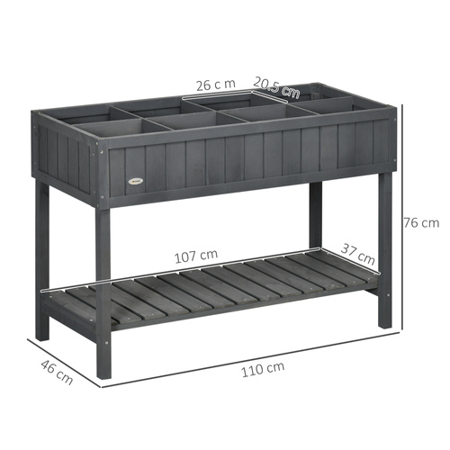 Outsunny Fir Wood Raised Rectangular 8 Compartment Plant Stand Dark Grey