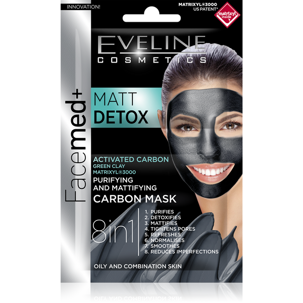 Eveline FaceMed+ Mat Detox 8w1 Oczyszczająco Matująca Maska Węglowa 2x5ml
