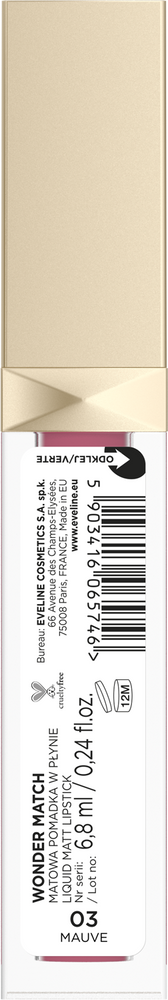 Eveline Wonder Match Matte Liquid Lipstick No. 03 Mauve 6.8ml
