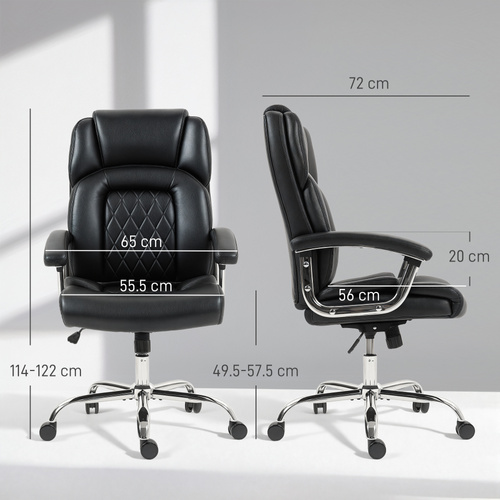HOMCOM Big and Tall Office Chair 180kg with Spring Cushion, PU Leather - Black