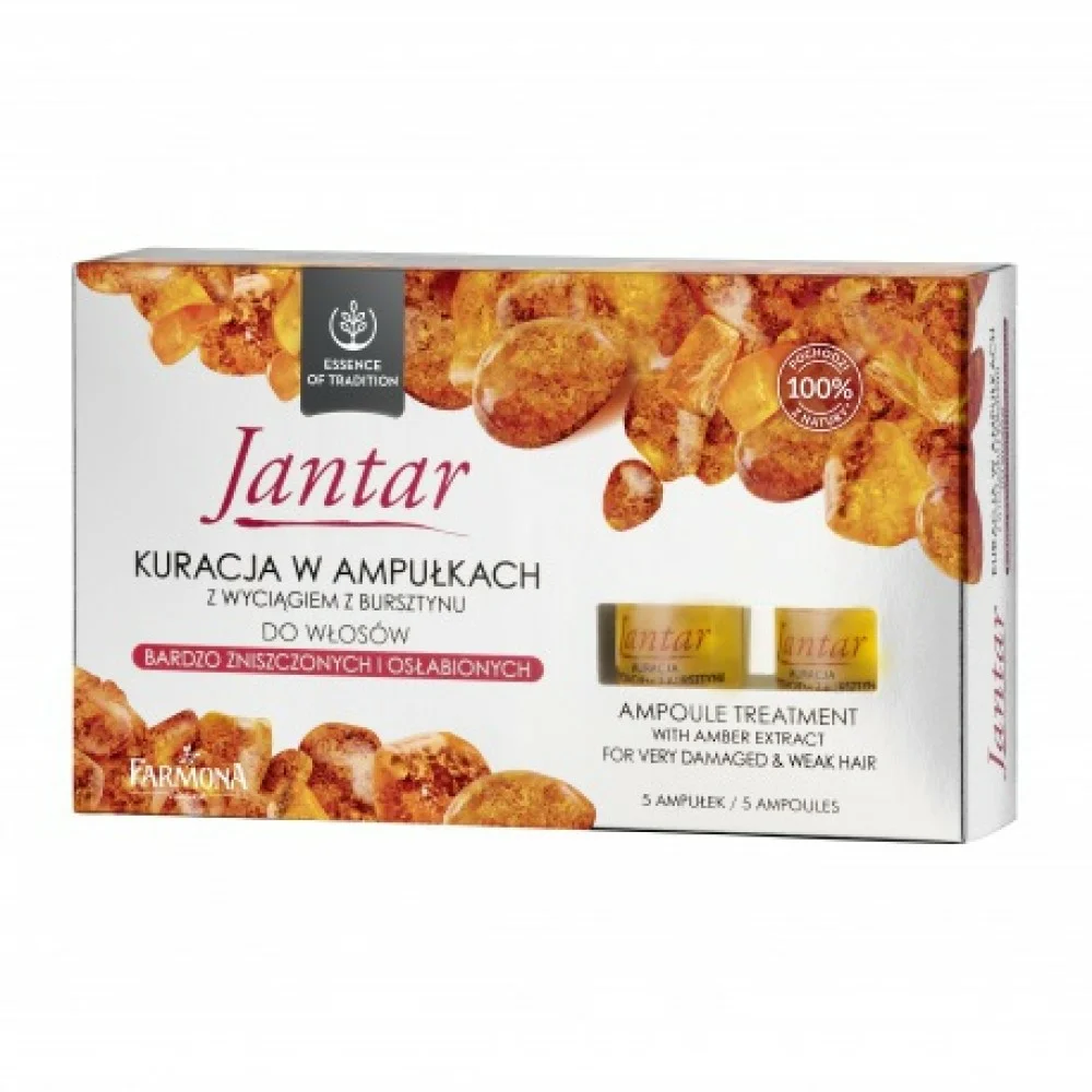 Jantar Kuracja w  Ampułkach z Wyciągiem z Bursztynu dla Włosów Bardzo Zniszczonych i Osłabionych 5x5ml