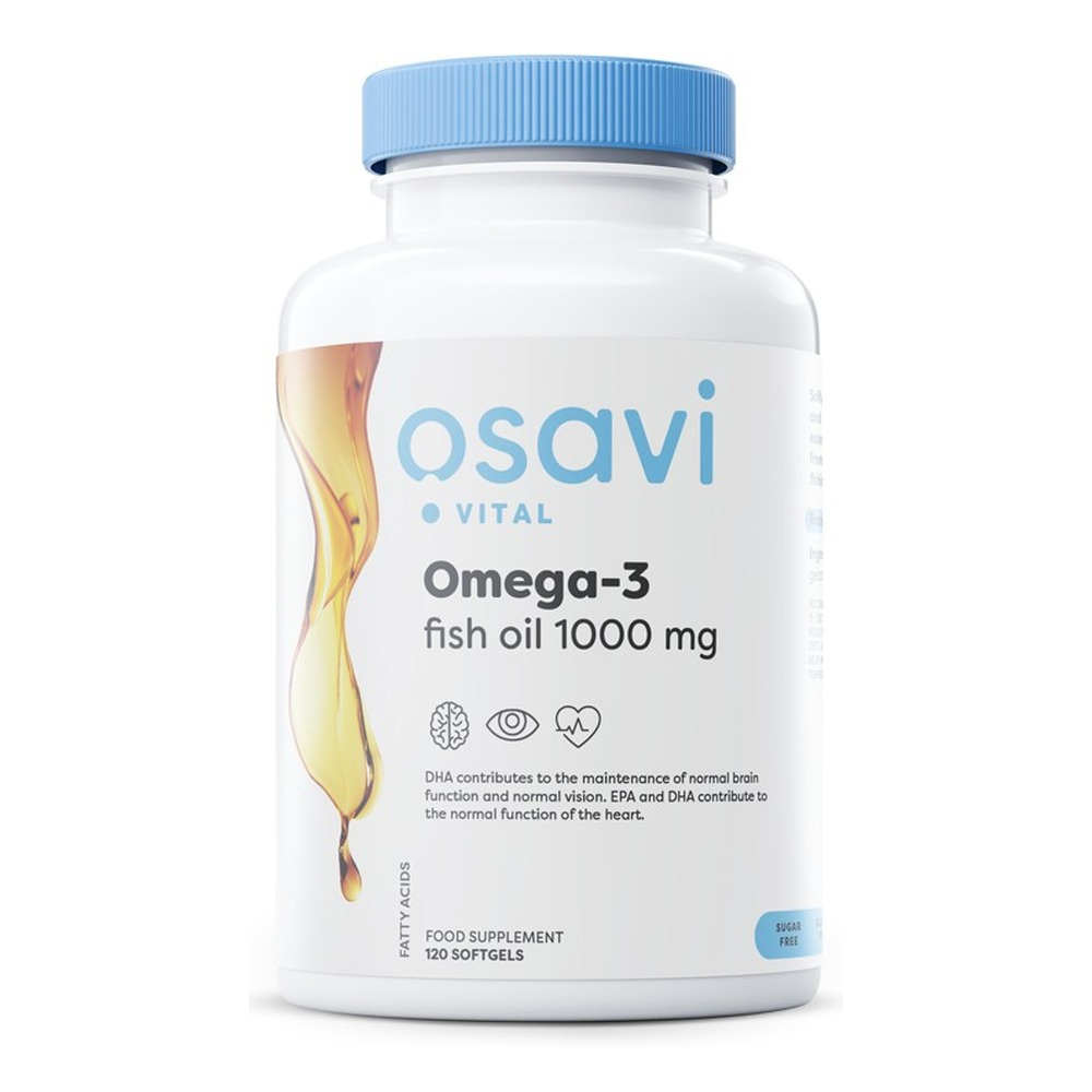 Osavi Olej Rybi Omega-3 1000 mg Destylowany Molekularnie (Cytrynowy) na Mózg i Serce 120 Kapsułek