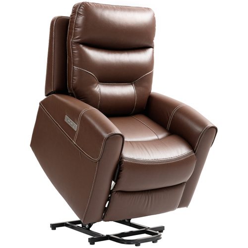 HOMCOM Power Lift Recliner Chair for Elderly, Overstuffed Faux Leather Riser and Reclining Chair with USB A+C Ports, Recliner Armchair for Living Room, Brown