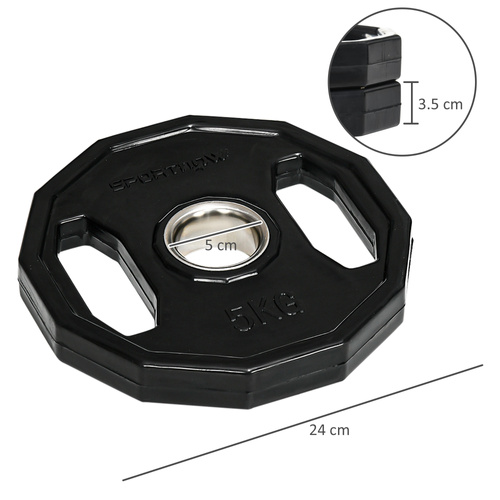 SPORTNOW Olympic Weight Plates Set, Metal and Rubber Bumper Plates Weights Discs with 2"/5cm Holes, for Home Gym Weight Lifting Strength Training, 2 x 5kg, Black