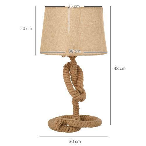 HOMCOM Nautical Style Table Lamp with Fabric Lampshade Metal Frame Power Switch, 48cm Home Desk Lamp Bedroom Living Room Study E27 Base, Beige