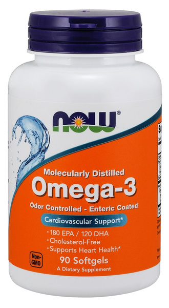 NOW Foods Molecularly Distilled Omega-3 Odor Controlled Enteric Coated 90 Kapsułek