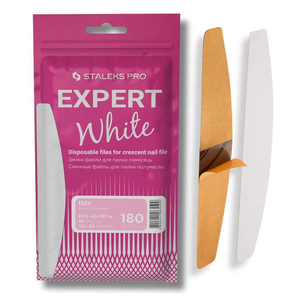 Staleks Pro Expert 42 White Disposable Crescent Nail File Refills 180 Grit  DFE-42-180w 50pcs