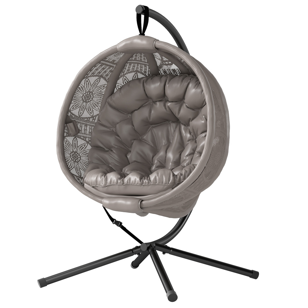 Outsunny Round Egg Basket Chair, with Steel Stand, Sand