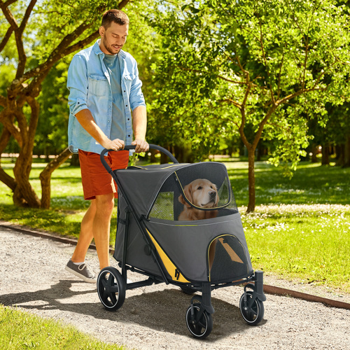 PawHut Foldable Pet Stroller, with Universal Wheels, Shock Absorber, for Medium and Large Dogs - Grey