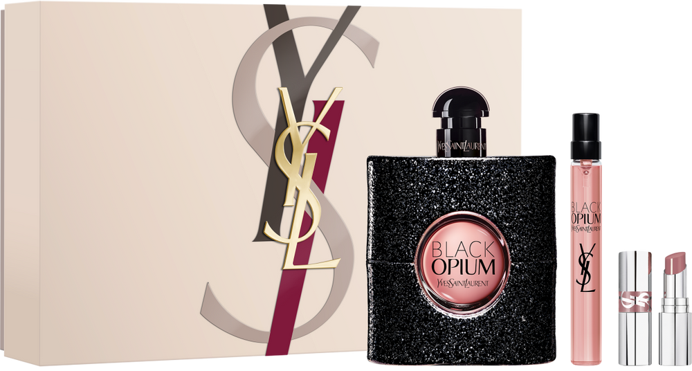 Yves Saint Laurent Black Opium Gift Set 90ml EDP + 10ml EDP + Mini Loveshine Lipstick 44 Nude Lavalière Set for Women 1 Piece