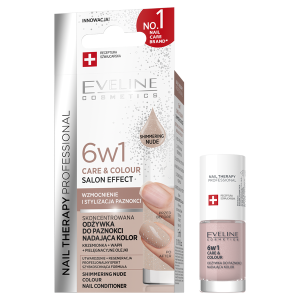 Eveline Nail Therapy Professional Care & Colour 6w1 Skoncentrowana Odżywka do Paznokci Nadająca Kolor Shimmering Nude 5ml