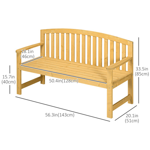 Outsunny 2 Seater Wooden Garden Bench with Armrest, Outdoor Furniture Chair for Park, Balcony, Orange