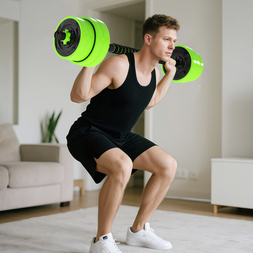 SPORTNOW 30kg 6-In-One Adjustable Weight Dumbbells Set, Barbell, Kettlebell, Push Up Stand - Green