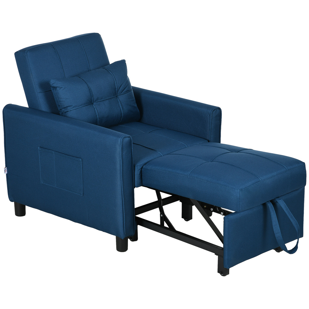 HOMCOM Linen-Look Single Chair Bed - Blue