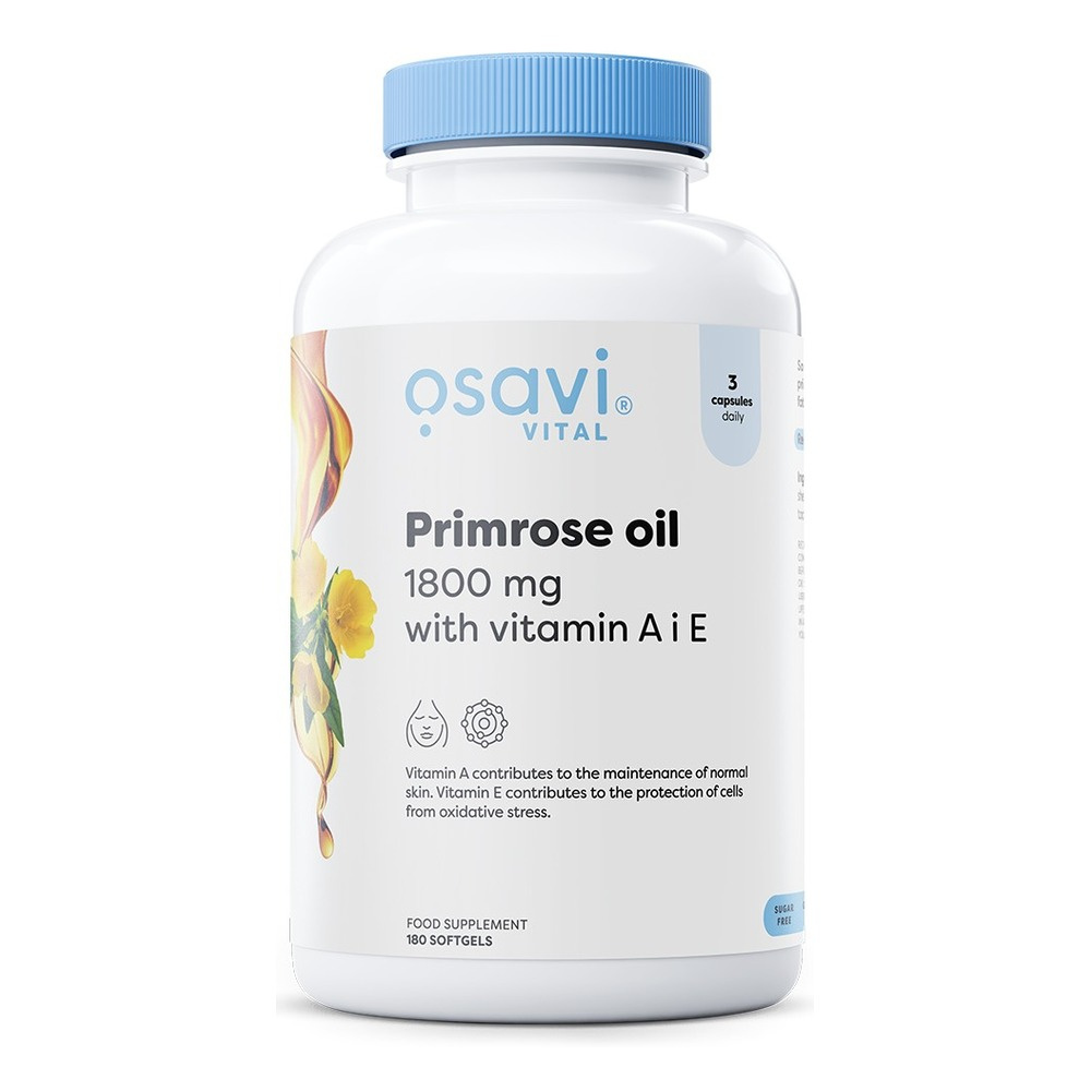 Osavi Olej z Wiesiołka z Witaminą A i E 1800mg na Zdrową Skórę 180 Kapsułek