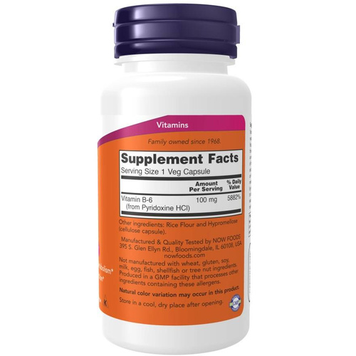 Now Foods Vitamin B-6 100mg Wspiera Układ Nerwowy 250 Kapsułek